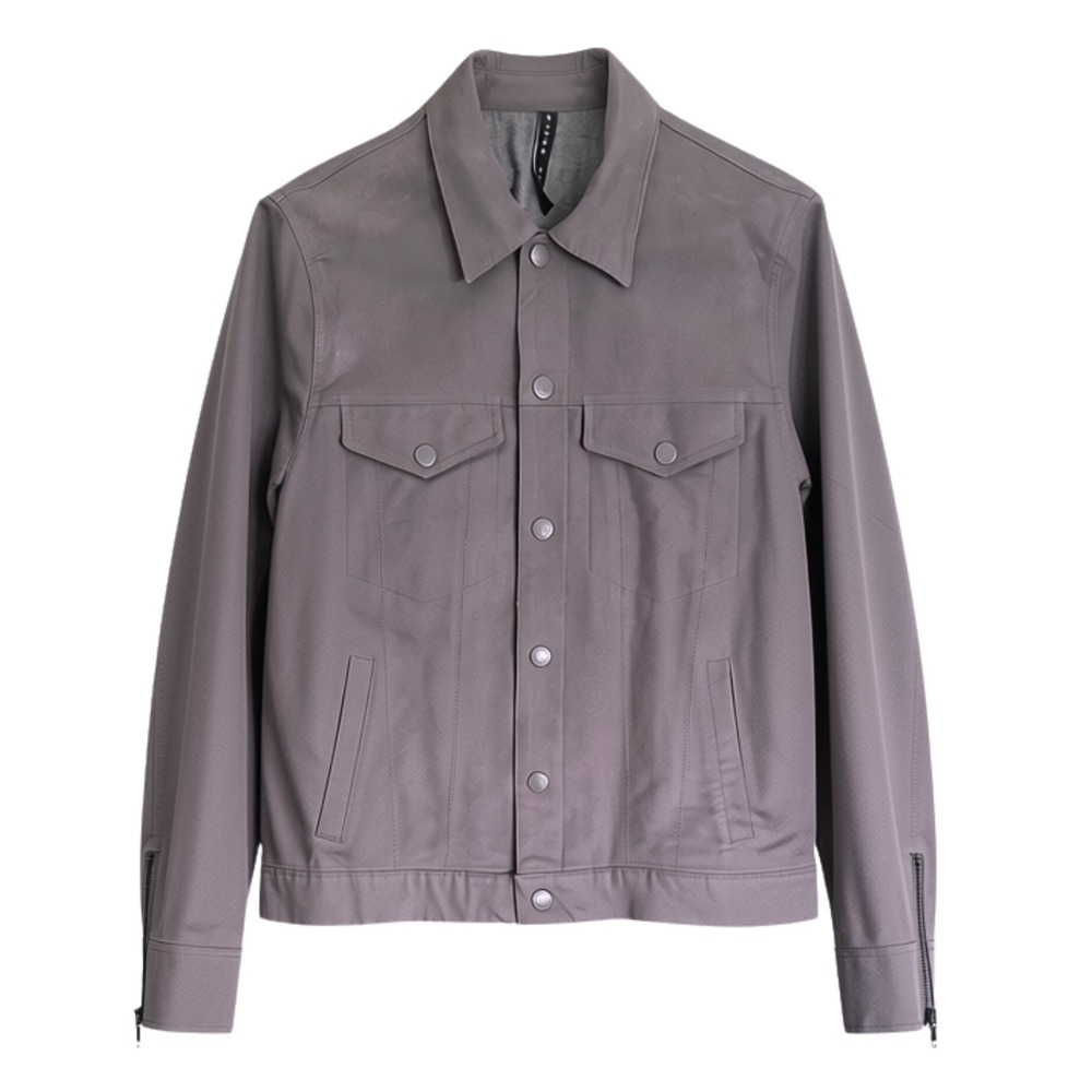 Black Scale BLVCK SCVLE Moto Trucker Jacket Grey Men's S Snap Buttons Suede Feel